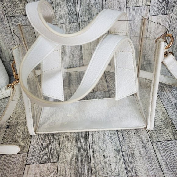 Urban Expressions clear Vinyl handbag W White vegan leather insert. - Picture 7 of 14